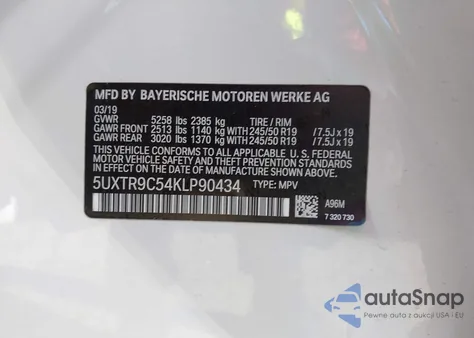 2019 BMW X3 xDrive30I z USA, uszkodzony, nr VIN 5UXTR9C54KLP90434